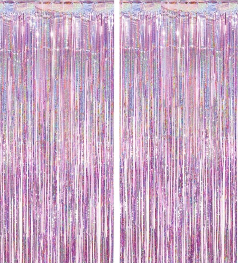 2 Stück Lametta Rosa Vorhang 1mx2.5m, Glitzer Hintergrund Dekoration Folien