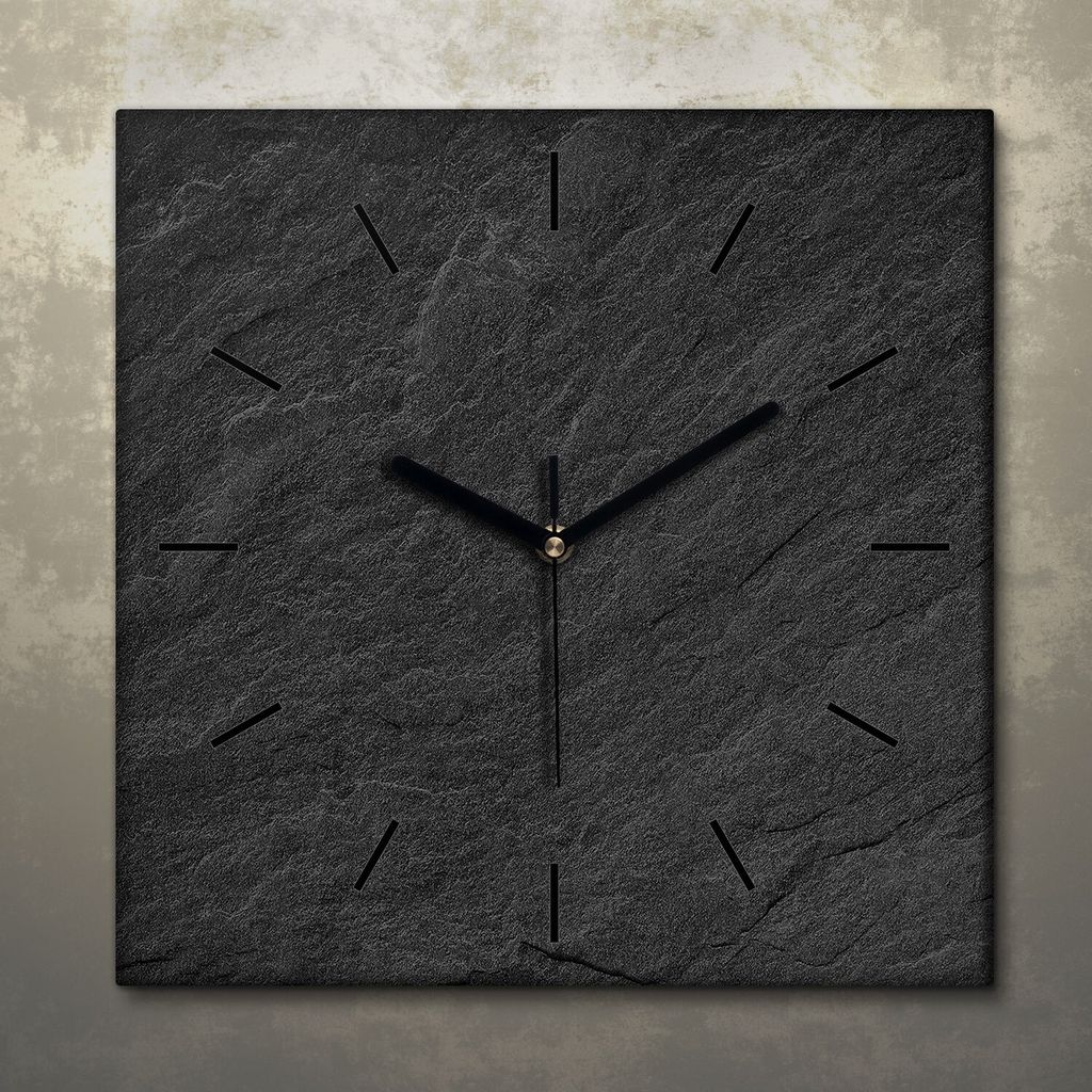 Wohnzimmer Leinwand Uhr Geräuschlos Küche 30x30 Schwarzer Stein, Marmor, Motive, Textur, schwarze Zeiger