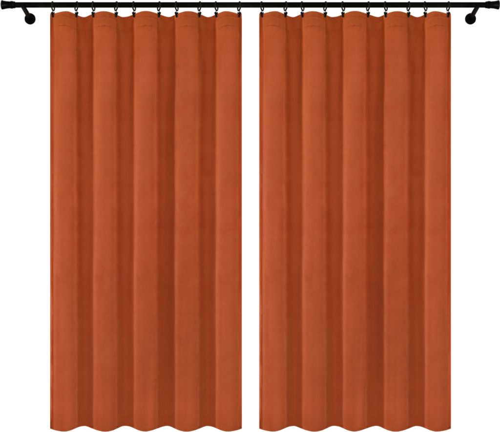 Fertige Vorhänge aus Velours mit Kräuselband 140x260 cm 2 Stücke Orange Dunkelorange Blickdichte Gardinen