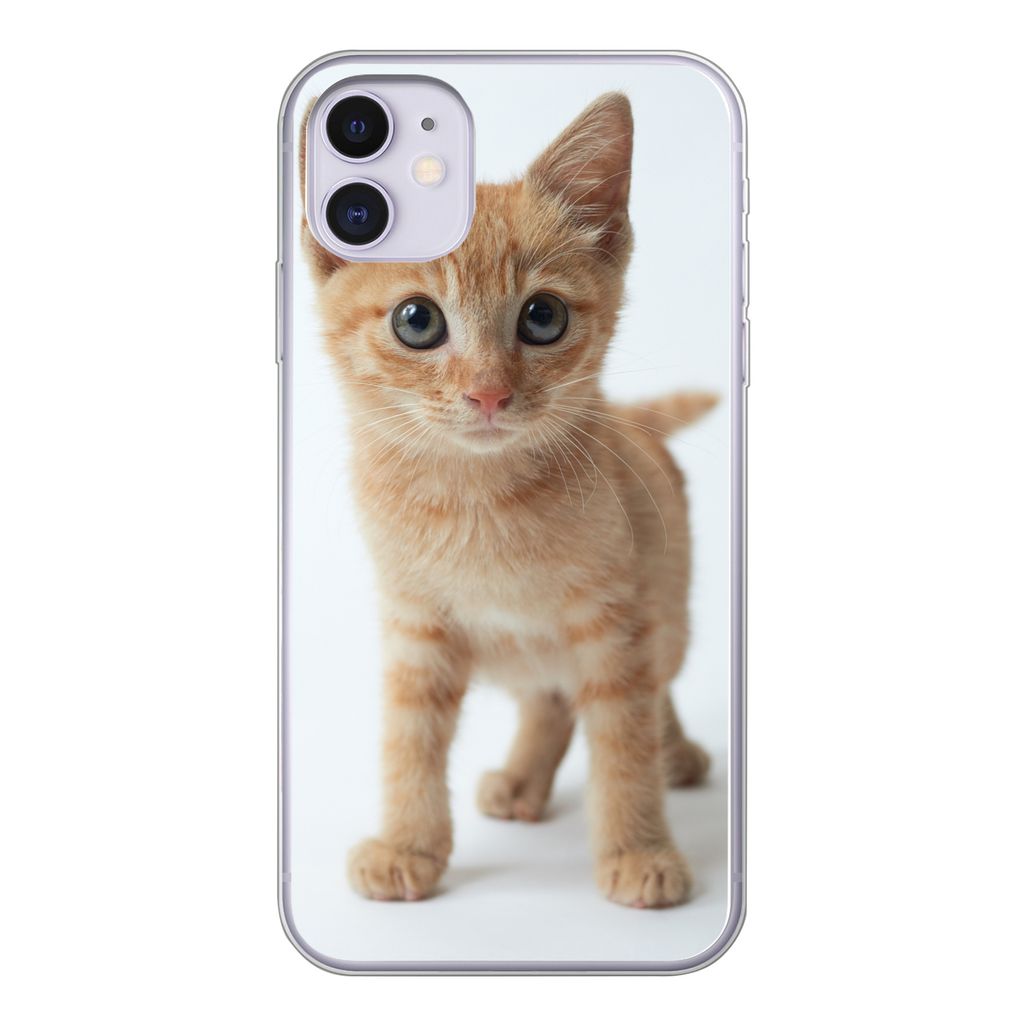 MuchoWow Handyhülle Schutzhülle Hülle für iPhone 11 Katze - Rot - Kätzchen - Mädchen - Kinder - Jungen - Kind Silikon Softcase Handy Hülle...
