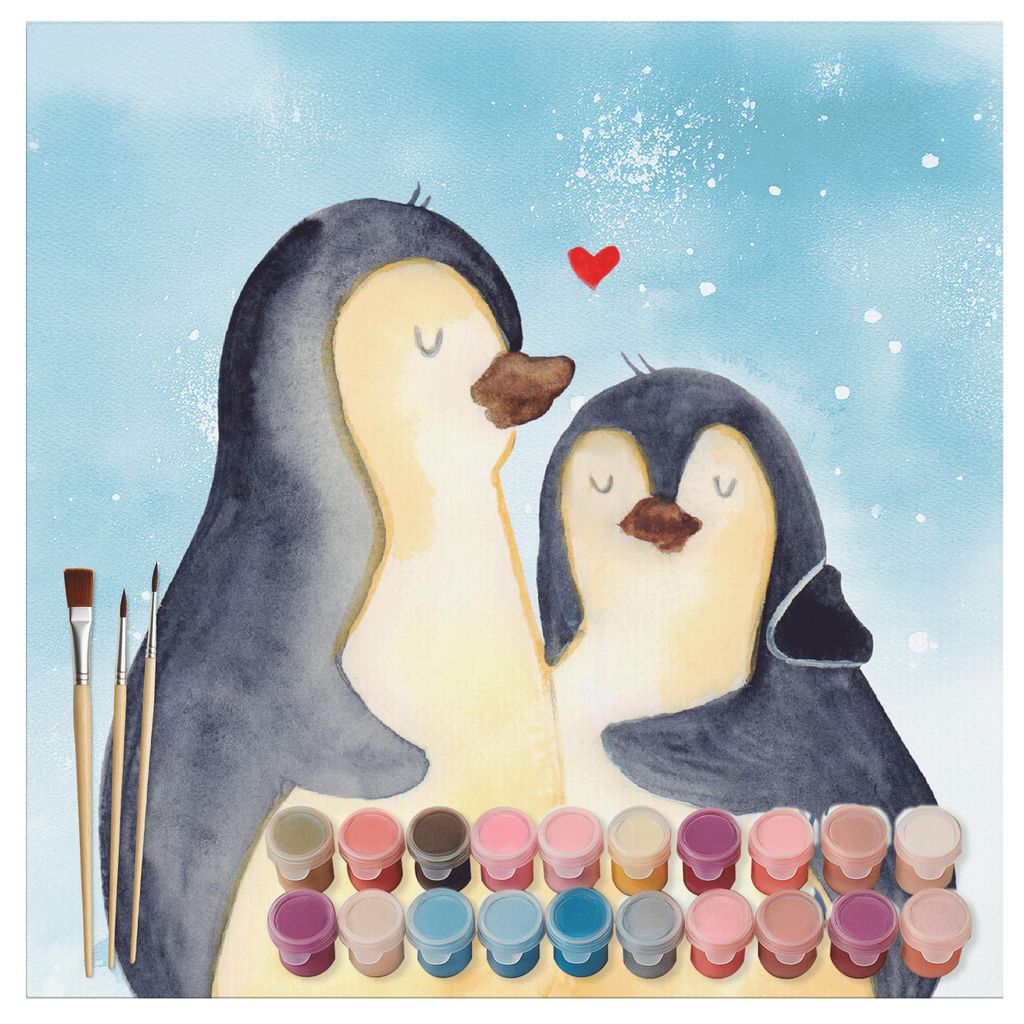 Mr. & Mrs. Panda Malen nach Zahlen Pinguin umarmen Motiv 40 x 40 cm Ohne Rahmen - Eisblau - Geschenk, mit, Hochzeit, DIY, Hochzeitsgeschenk, Liebe,...