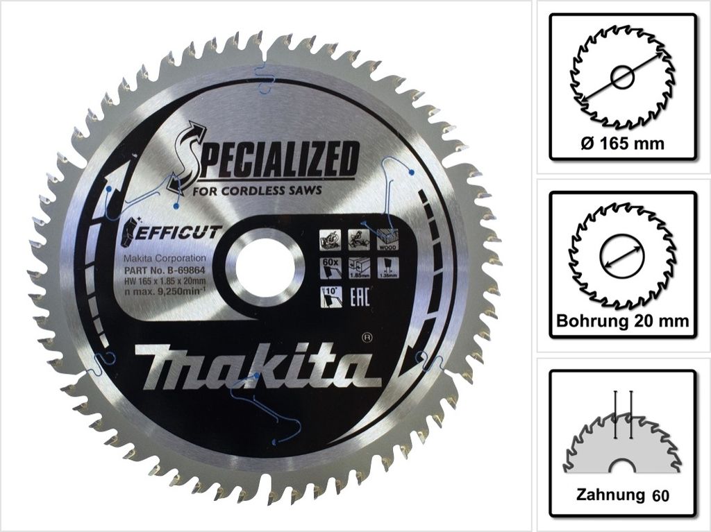 Makita B-69864 Sega EFFICUT 165x20x60Z Immagine del prodotto 