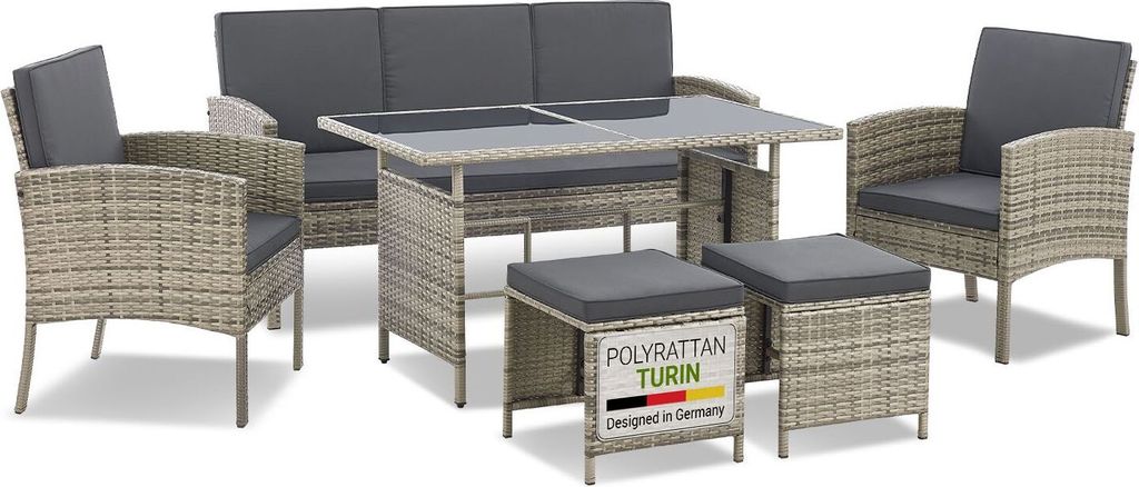 Juskys Polyrattan Gartenmöbel Sitzgruppe Turin Set 6 teilig Produktbild 