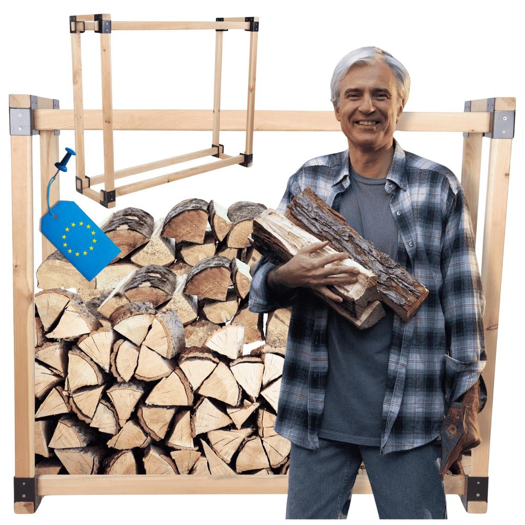 MODO24 Kaminholzregal, Holzunterstand, Brennholzregal, Holzlager, Brennholzständer, Aufbewahrung, Garten, Wetterfest, Massivholz, 154x146x40 cm, DRE