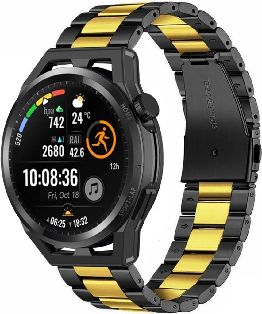 Strap-it Huawei Watch GT Gliederarmband (Schwarz/Gold)