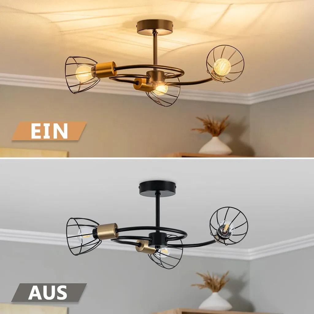 Plafonnier Noir Métal 3 Lampes E14 : Éclairage Puissant et Design Fixe