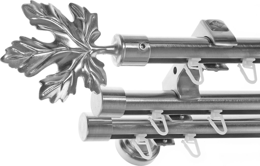 Innenlauf Edelstahl Look Gardinenstange 20mm Wandträger 3-läufig mit Blatt H60 E35E30 II+ 1x B20I