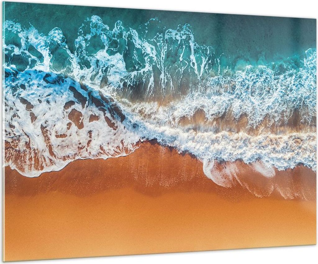 Bilder auf glas - Einteilig - Sand Wasser Strand - 100x70cm - Glasbilder - Wandbilder - Bilder - zum Aufhängen bereit - Wanddekoration aus Glas - ...