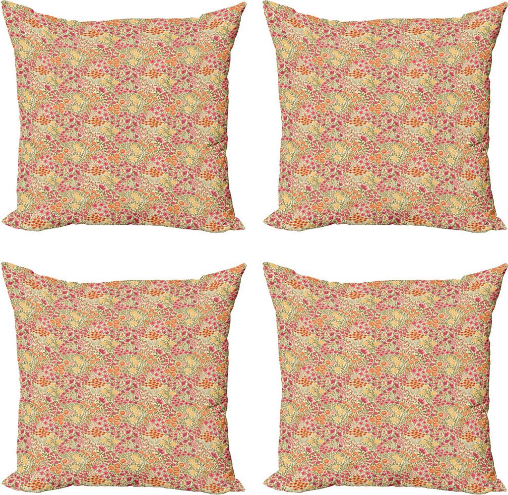 ABAKUHAUS rosa Blumen Kissenbezug Set (4 Stück), Spring Meadow, Moderner Doppelseitiger Digitaldruck, 60 cm x 60 cm, Champagne und Multicolor