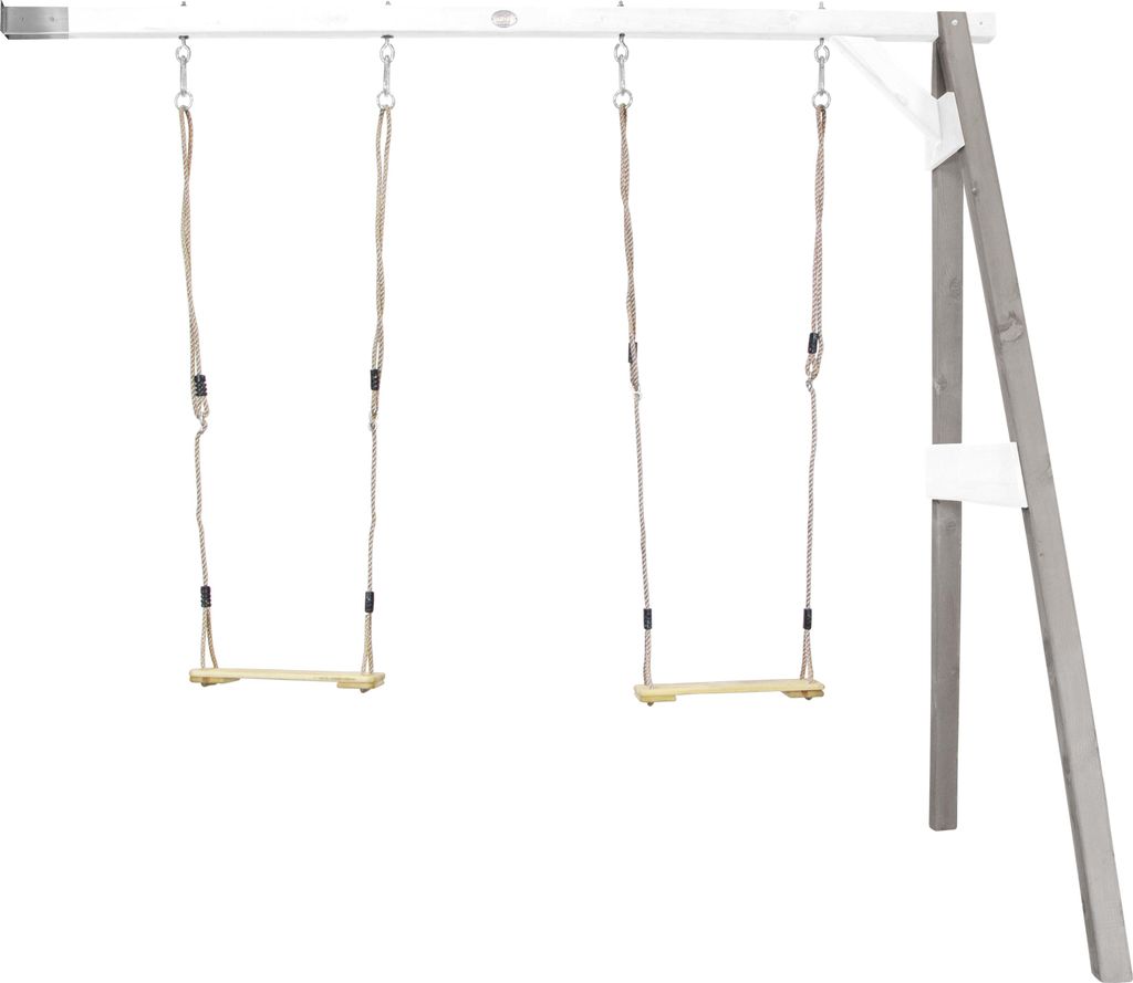 AXI Schaukel in Grau / Weiß aus Holz | Doppelschaukel für 2 Kinder / Kinderschaukel | Anbauschaukel für den Garten