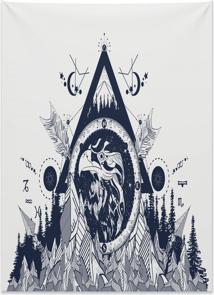 Abakuhaus Stammes Wandteppich, Adlerfigur Ethnisch aus Weiches Mikrofaser Stoff Kein Verblassen Klare Farben Waschbar, 110 x 150 cm, Eierschalenfar...