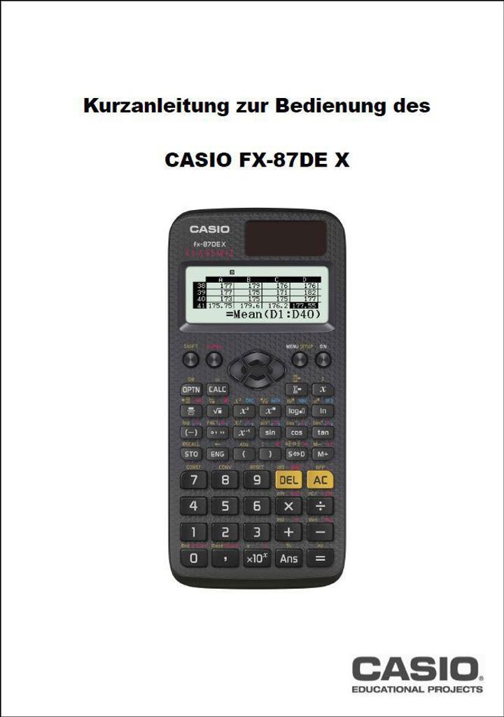 Kurzanleitung zur Bedienung des Casio FX-87 DE X Classwiz Produktbild 