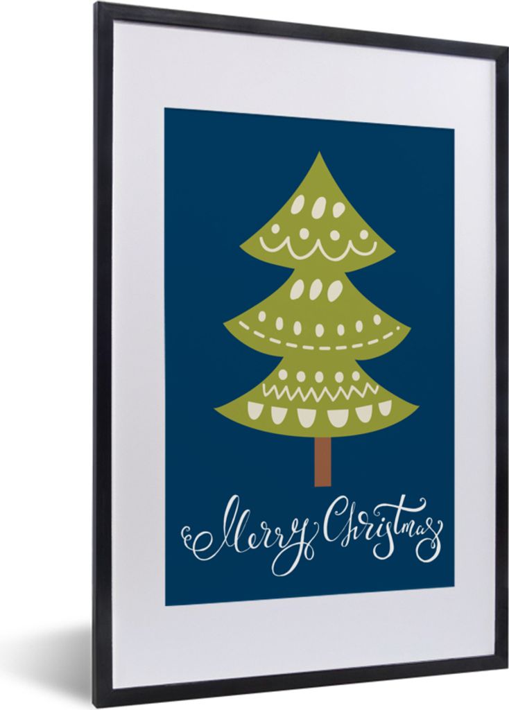 MuchoWow MuchoWow Gerahmtes Poster Weihnachtsbaum - Weihnachten - Zitate - Frohe Weihnachten - Tannenbaum - Blau 40x60 cm - Poster mit zchwarze...
