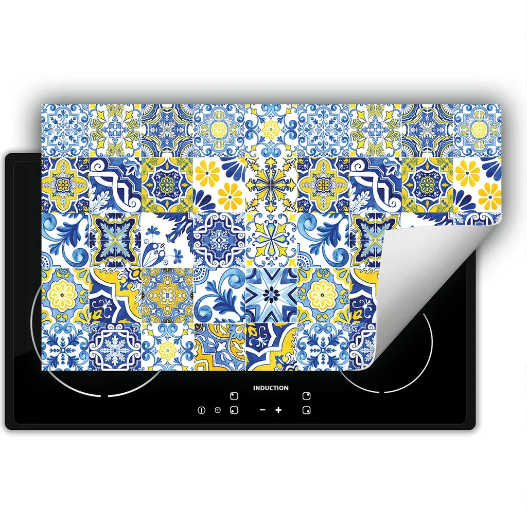 DarHaus Piastra Copertura Stufa 90x52 cm Mosaico Giallo Tappetino Roll-up