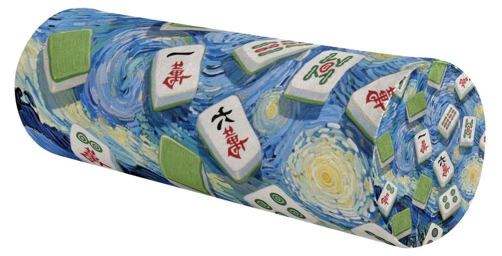 Kunstmalerei, blaues chinesisches Mahjong-Dekoratives Nackenrolle, rundes Kissen, Stuhlkissen, Nackenkissen, Rückenkissen, Lendenwirbelstütze fü...