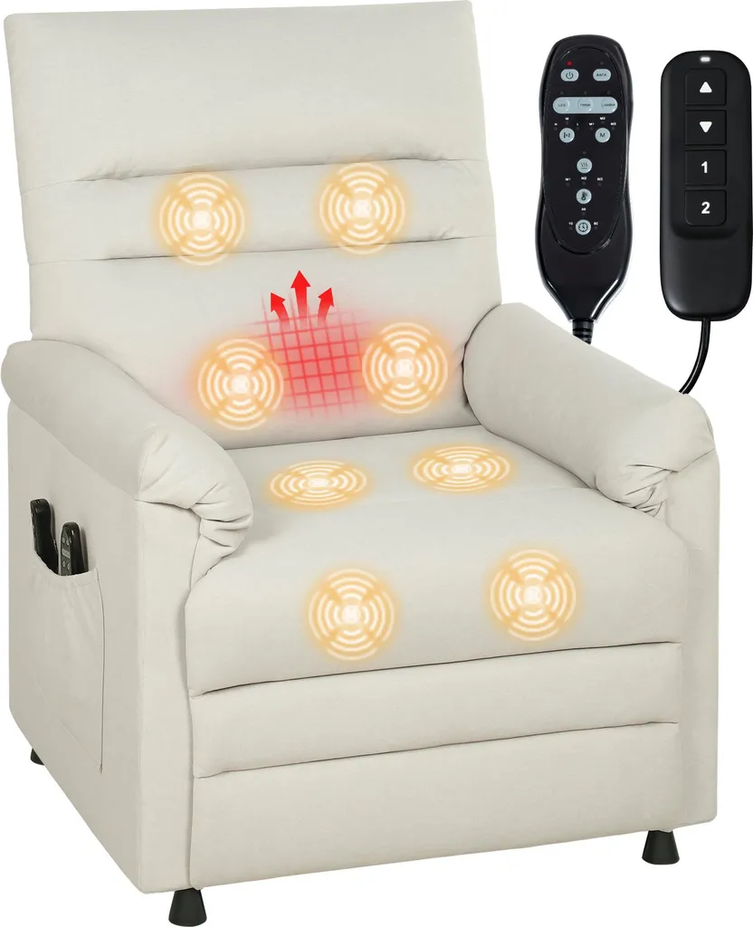 Fauteuil Inclinable Électrique Massant Velours Crème avec Repose-pieds