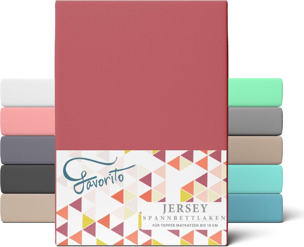 Favorito Jersey Spannbettlaken Topper 100% Baumwolle Spannbetttuch Rundumgummi waschbar pflegeleicht hochwertig strapazierfähig 200x200 cm Karminrot