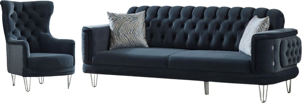 Villa Möbel Sofa Set Carlo Anthrazit Stellvariante:3+1 Relax- und Bettfunktion, pflegeleichter Mikrofaser Samtstoff