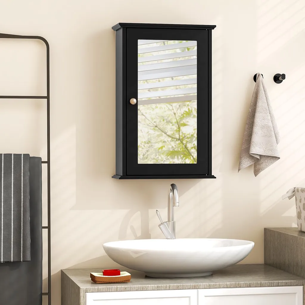 COSTWAY Armoire de Toilette Noire avec Miroir et Étagère 34 x 15 x 53 cm