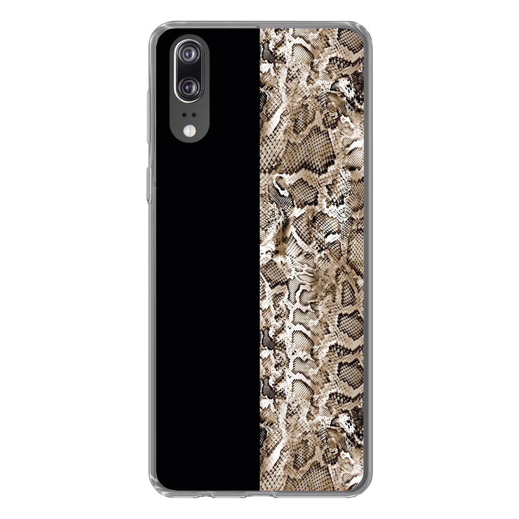MuchoWow Handyhülle Schutzhülle Hülle für Huawei P20 Schlange - Tiermuster - Braun Silikon Softcase Handy Hülle - Hardcover