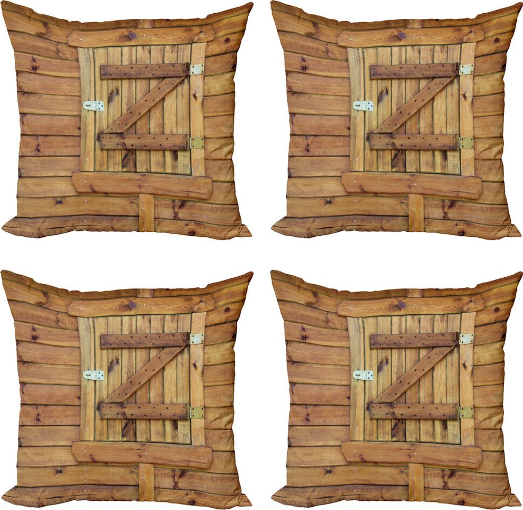 ABAKUHAUS Rollladen Kissenbezug Set (4 Stück), Grunge Holzfensterläden, Moderner Doppelseitiger Digitaldruck, 50 cm x 50 cm, Braun Hellbraun