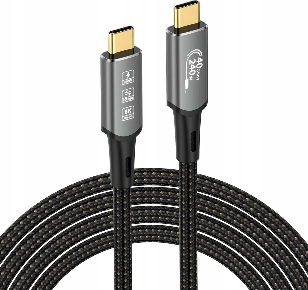 Câble USB4 Thunderbolt 4 40Gbps anti-torsion pour affichage 8K 1,8m