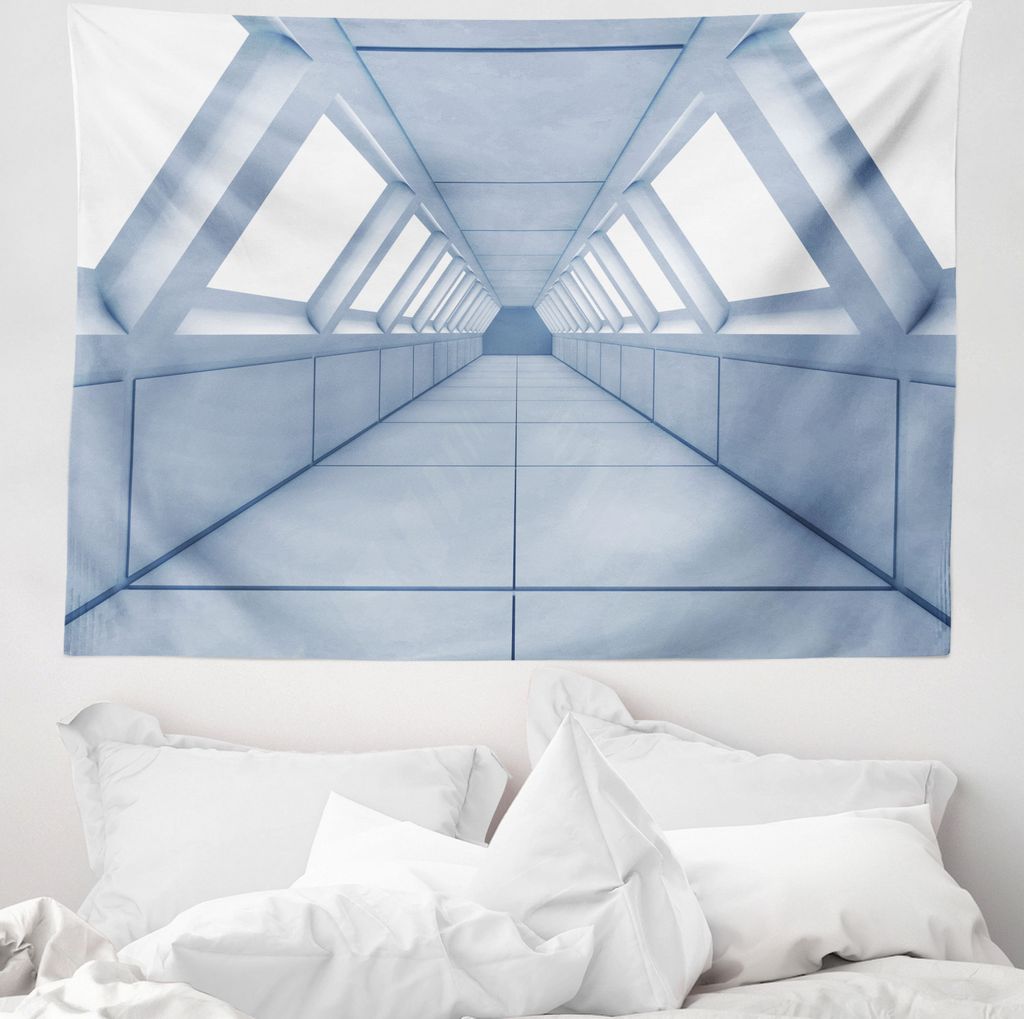 ABAKUHAUS Modern Wandteppich, Korridor von Spaceship aus Weiches Mikrofaser Stoff Waschbar ohne Verblassen Digitaldruck, 150 x 110 cm, Weiß