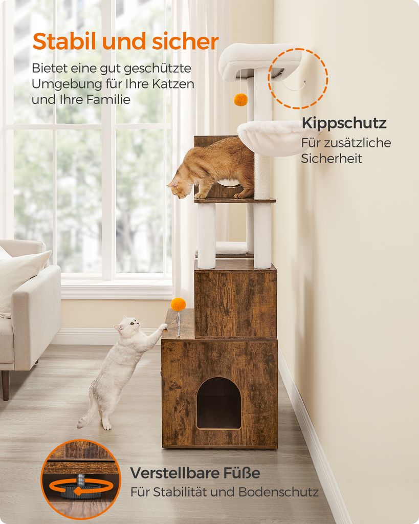 Feandrea Kratzbaum, mit Katzenklo-Schrank, 185cm, Produktbild 8