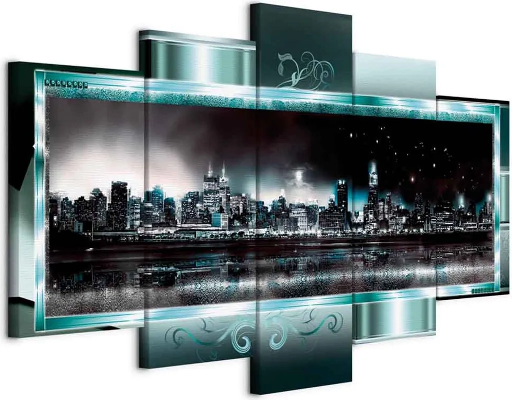 Quadro New York Notte Stellata Turchese 100x50 - Regalo Esclusivo