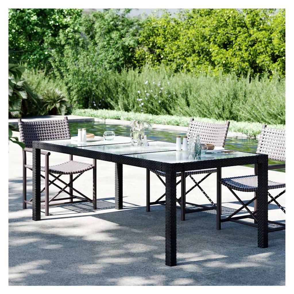 Gartentisch aus Polyrattan für den Außenbereich, wetterfest, schwarz, 190x90x75 cm