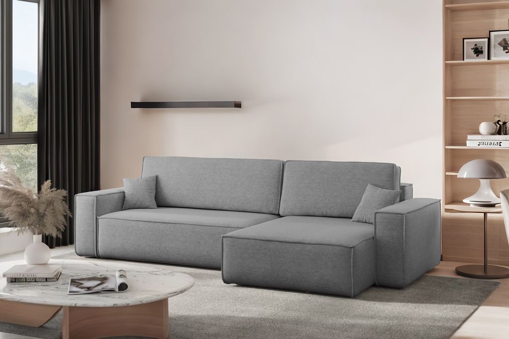 Kaiser Möbel Ecksofa mit schlaffunktion und bettkasten, Eckcouch Best XL stoff Verita Stahl Rechts