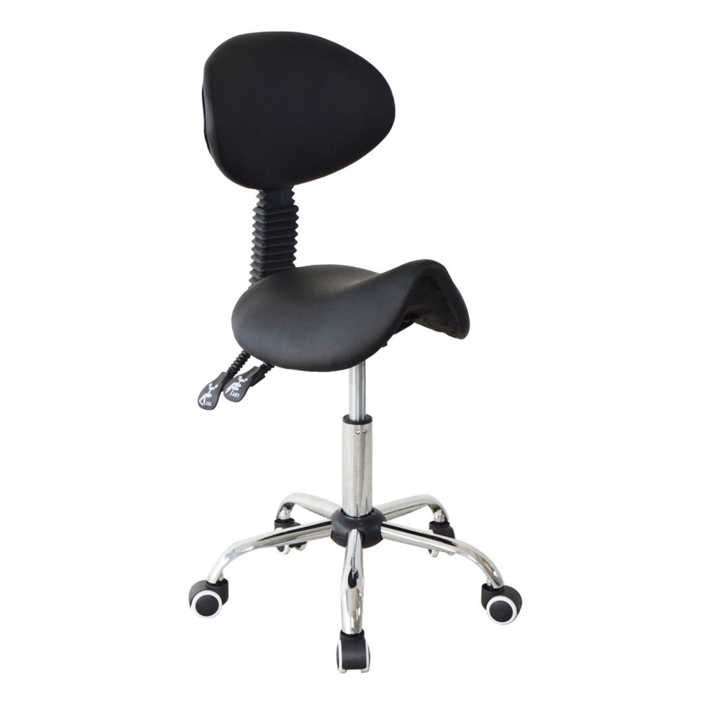 Sattelhocker Rückenlehne ergonomisch neigbar - Friseurhocker - Hocker - höhenverstellbarr SCHWARZ