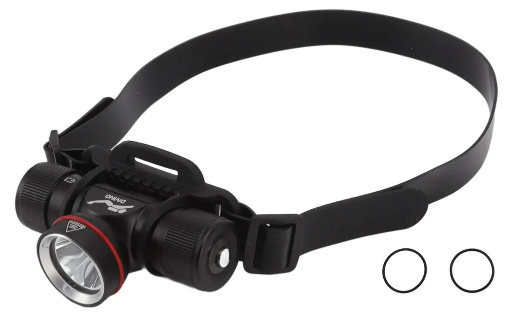 Lampe frontale de plongée LED jaune - 1500 lumens étanche IPX8 80 mètres
