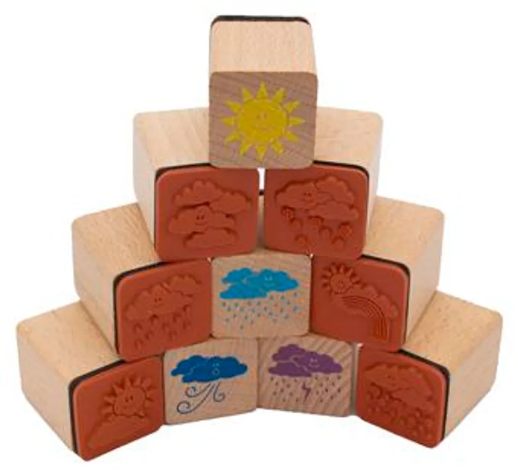 EDUPLAY 220-116 Tampon météo en bois - Set de 10 pcs, 4x3x3 cm
