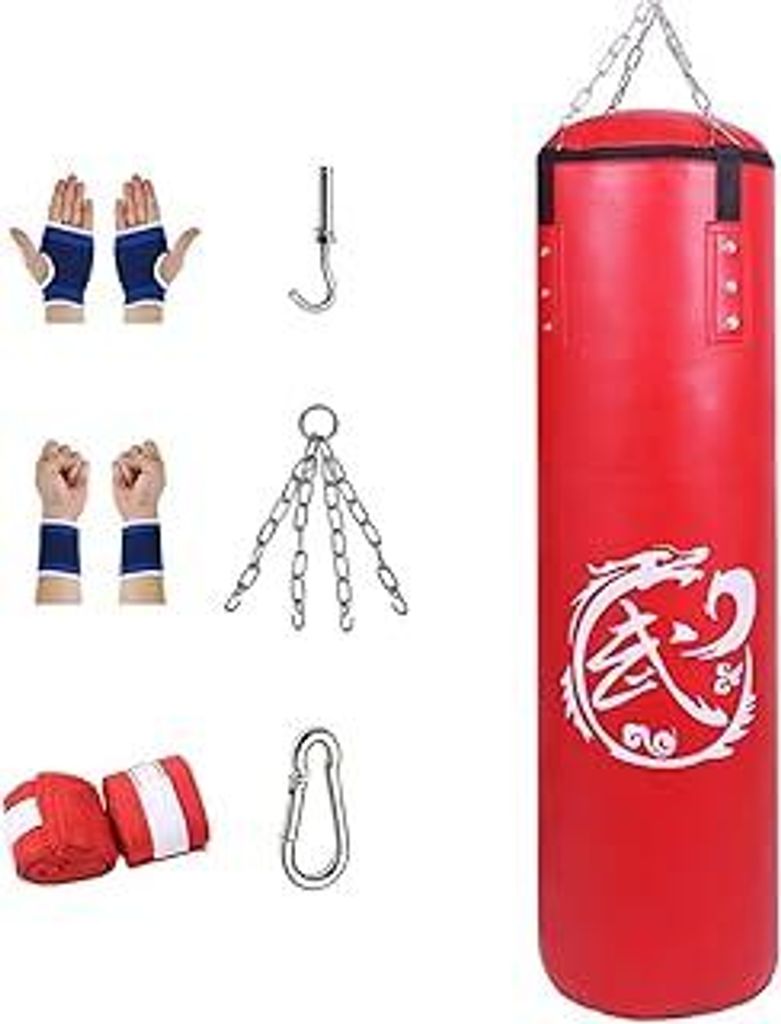 Adult Heavy Duty Boxing Bags - Tear Free PolyurethanLeather Boxing Hanging Bag with Metal Set for Men Women Muay Thai MMA Taekwondo Home Gym Traini...