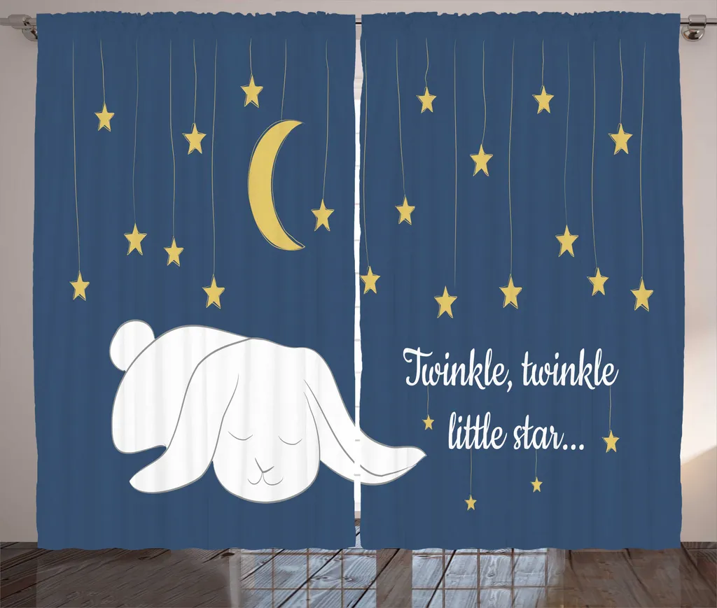 Tenda Arredo Camera Bimbi ABAKUHAUS 280x175 cm Blu Notte Stelle Gialle