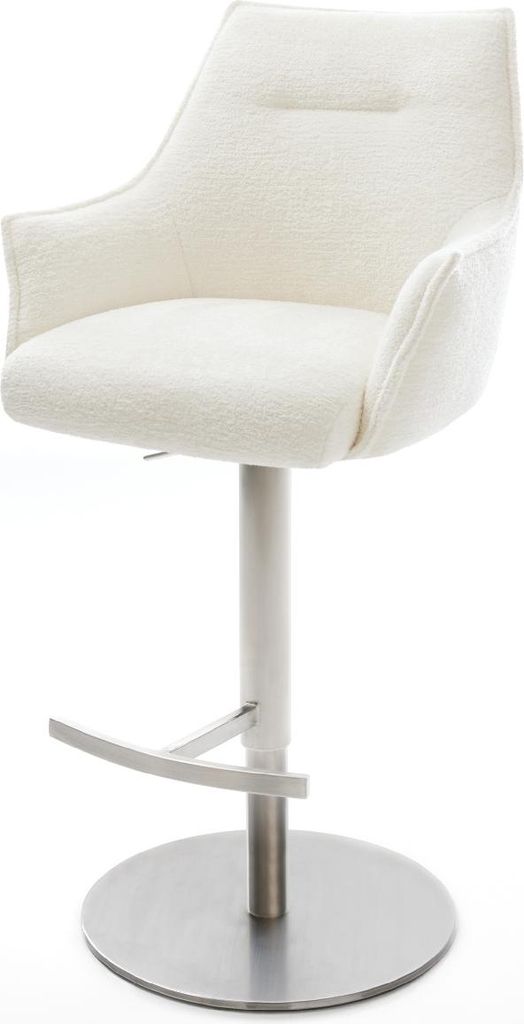 DELIFE Barstuhl Alja-Flex Bouclé Soft Beige Drehfuß höhenverstellbar Edelstahl Silberfarben Taschenfederkern