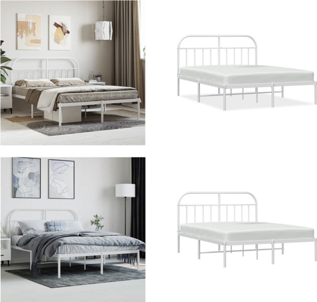 vidaXL Bettgestell mit Kopfteil Metall Weiß 140x200 cm - Bettgestell - Bettgestelle - Bettrahmen - Bett