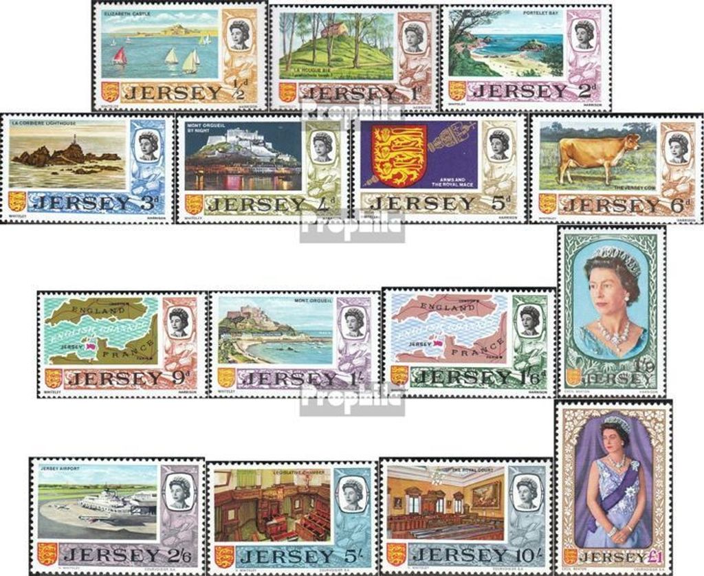 Briefmarken GB - Jersey 1969 Mi 7-21 (kompl.Ausg.) postfrisch Landestypische Motive