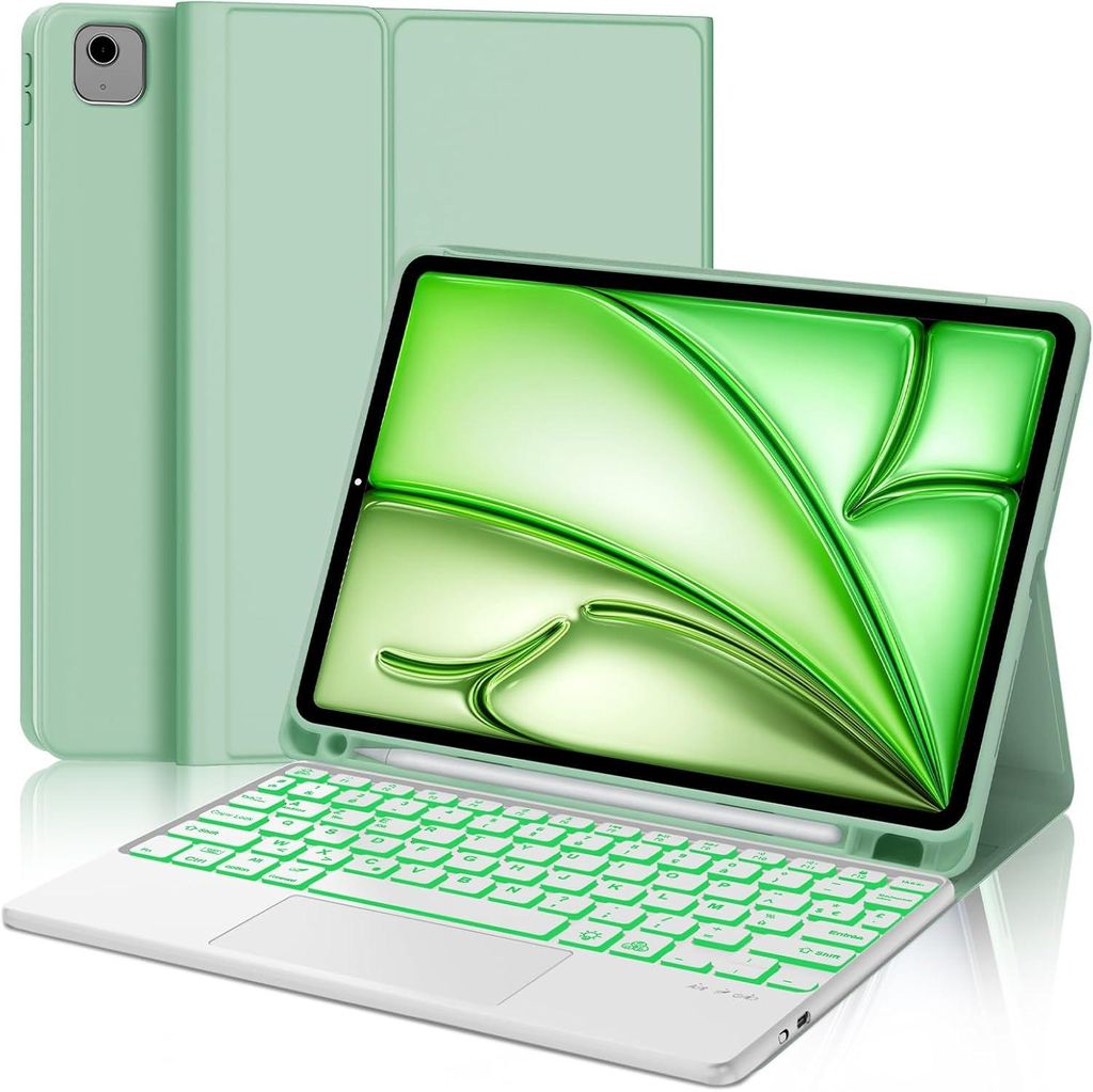 Hülle mit Touchpad-Tastatur für iPad Air 11 AZERTY Beleuchtet Grün FR