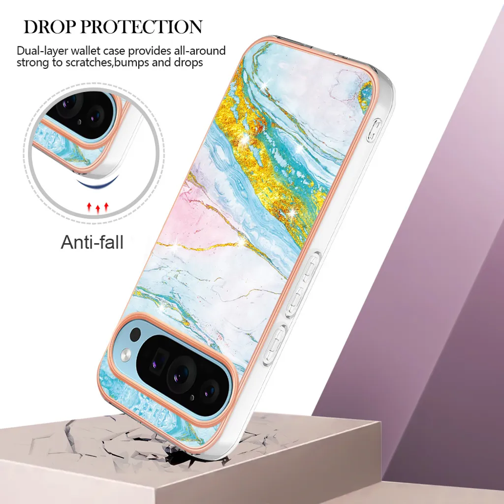 Cover Google Pixel 9 Pro Marmo: Custodia Turchese Morbida Chic Slim - 4