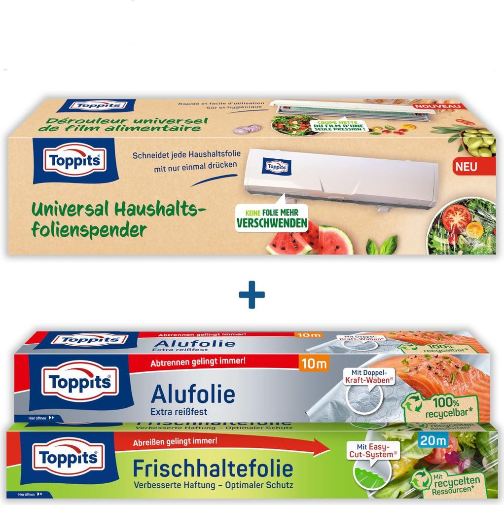 Toppits Folienspender Folienabroller Folienschneider Alufolie Frischhaltefolie