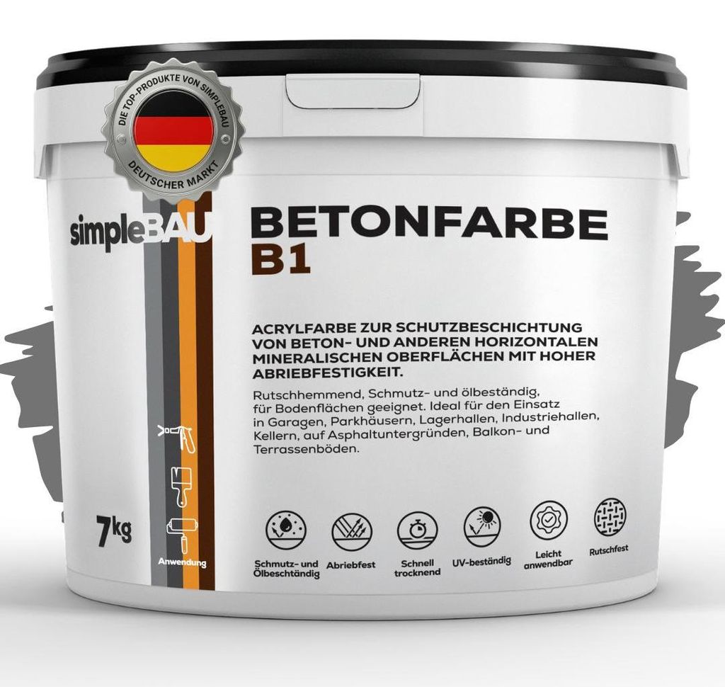 simpleBAU Betonfarbe B1 Anthrazit 7 Kg, Garagenbodenbeschichtung, Betonfarbe Außen Frostsicher