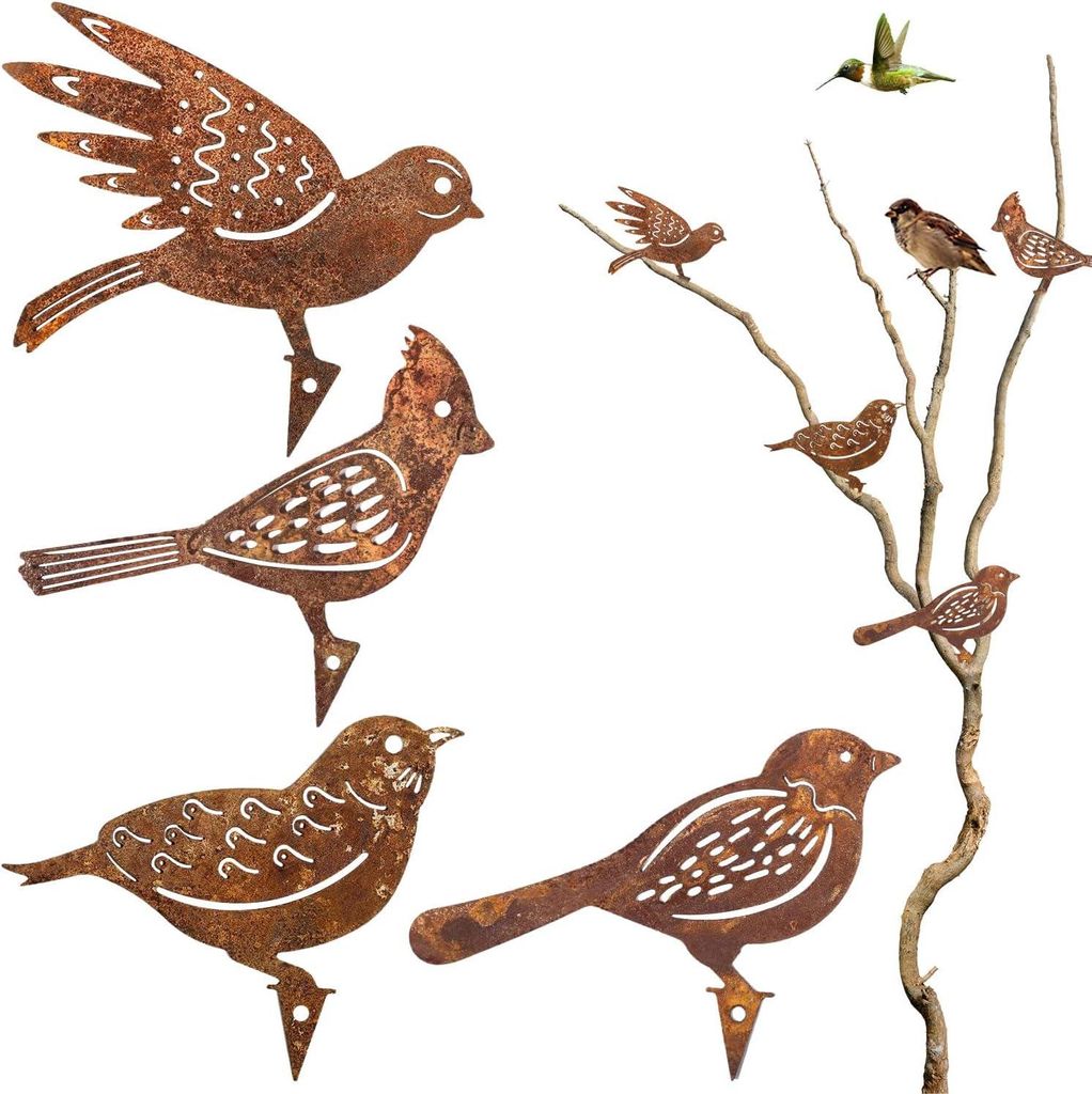 dekorative, rostige Vögel, Gartendekoration für den Außenbereich, rostige Metallvögel zur Dekoration von Baumstämmen und Ästen für Terrasse,...