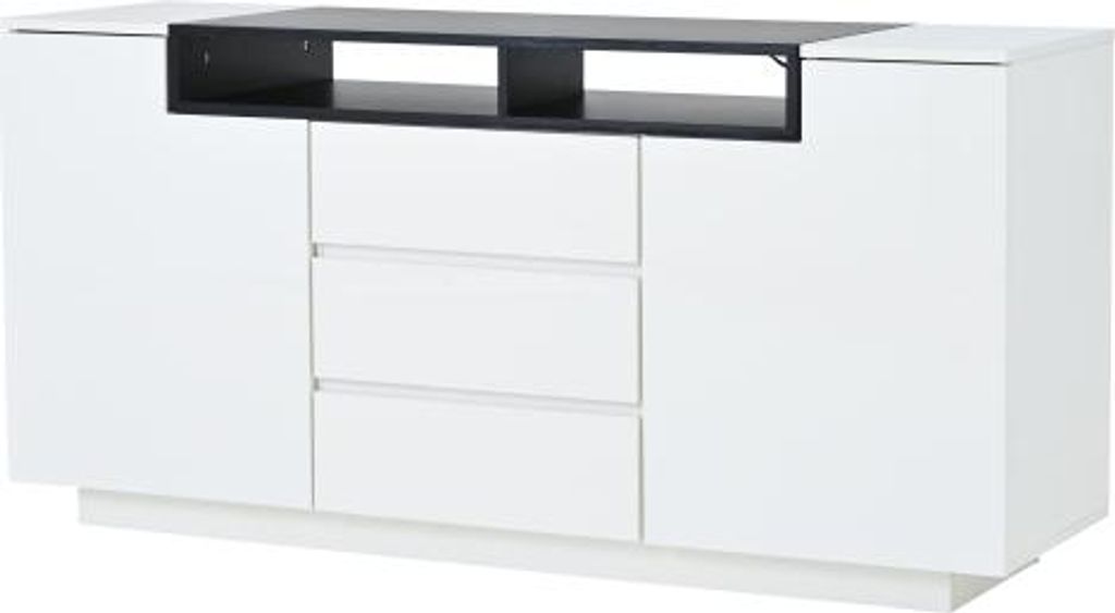 Wohnzimmer Sideboard 140x40x68cm 2 L Formen Tueren 3 Schubladen LED Verstellbare Trennwaende Hochglanz Weiss Schwarz Kommode Vitrinen Hochglanzschrank