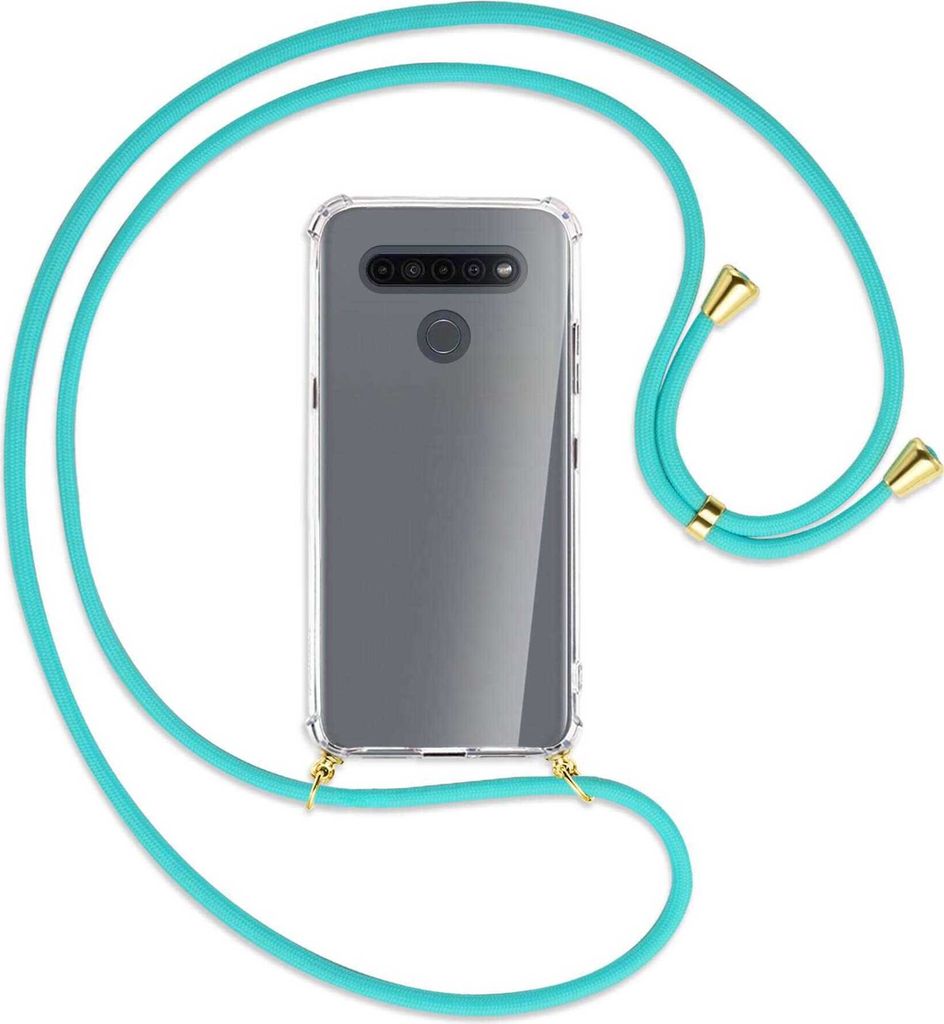 Handykette Backcover-Schutzhülle mit Band (Metall goldfarben) für LG K41S LM-K410 - türkis