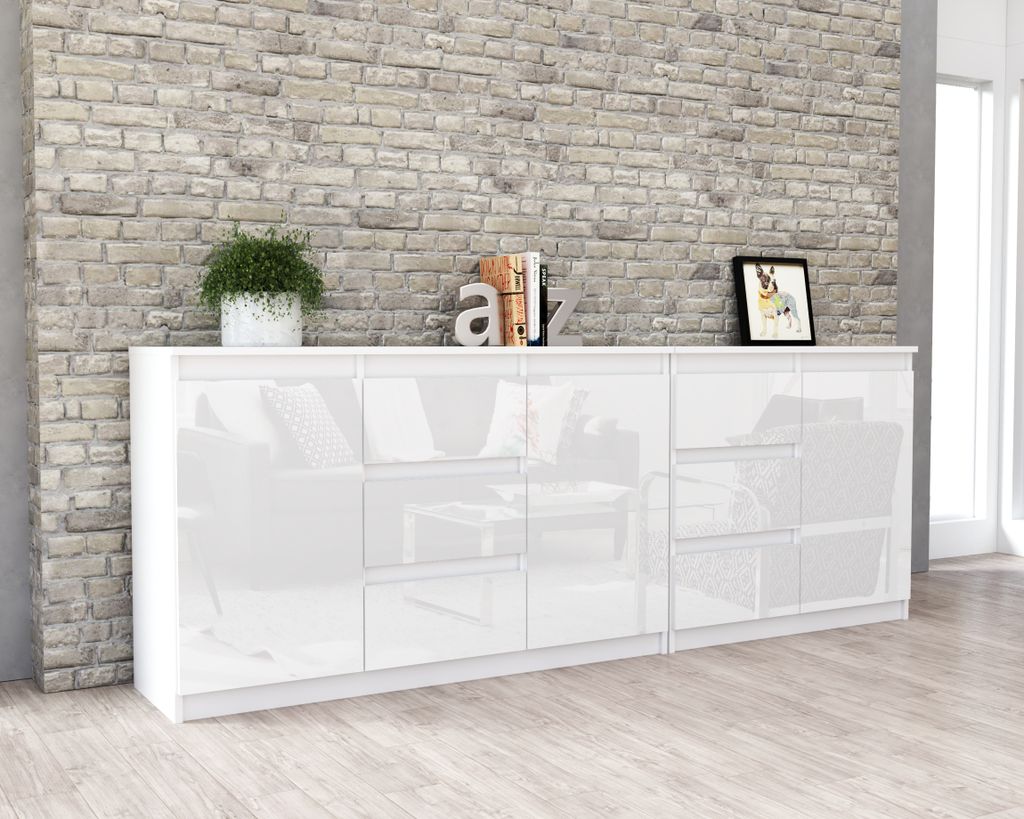 AZ team ® Duża Komoda BIAŁY POŁYSK 200 cm 6 Szuflad 3 Drzwi Zdjęcie produktu 