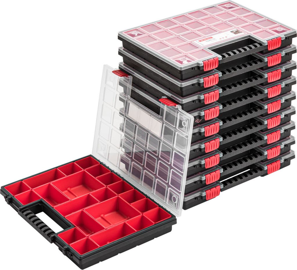 10X Sortimentskasten Kleinteilemagazin Mit Deckel - 400 X 305 X 50 Mm - Sortierbox Sortierkasten Sortierkoffer Werkzeugbox Roten Fächern