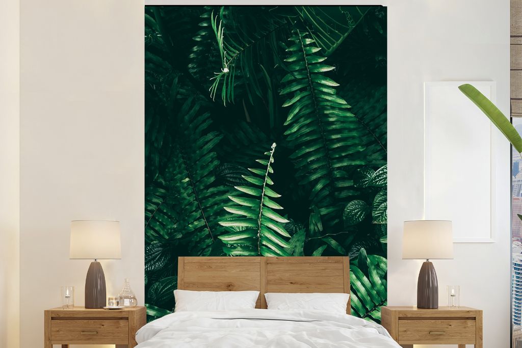 MuchoWow Fototapete für Wohnzimmer oder Schlafzimmer Wandtapete Vinyl Motivtapete Blätter - Dschungel - Natur - Tropisch - Pflanzen - 195x300 c...