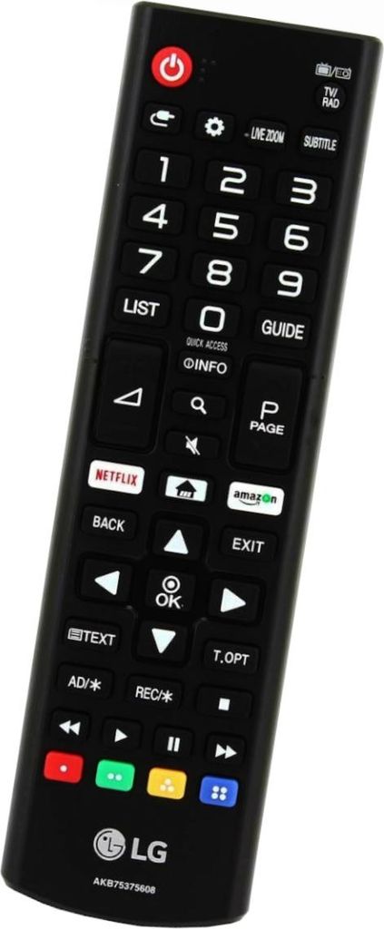 A black LG remote control is shown against a white background.